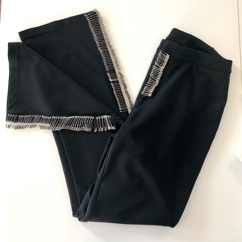 Custom punk pant safety pin pants, 80s punk, black poly safety pin pant size Jr9